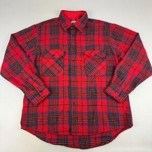 Vintage Fieldmaster Mens Size L Wool Blend Flannel Shirt Red Plaid
